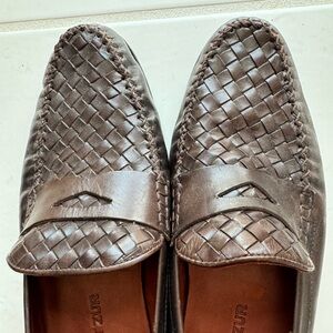 Robert Zur brown supple leather penny loafers. 11/45 M/W. Woven front. Slip ons